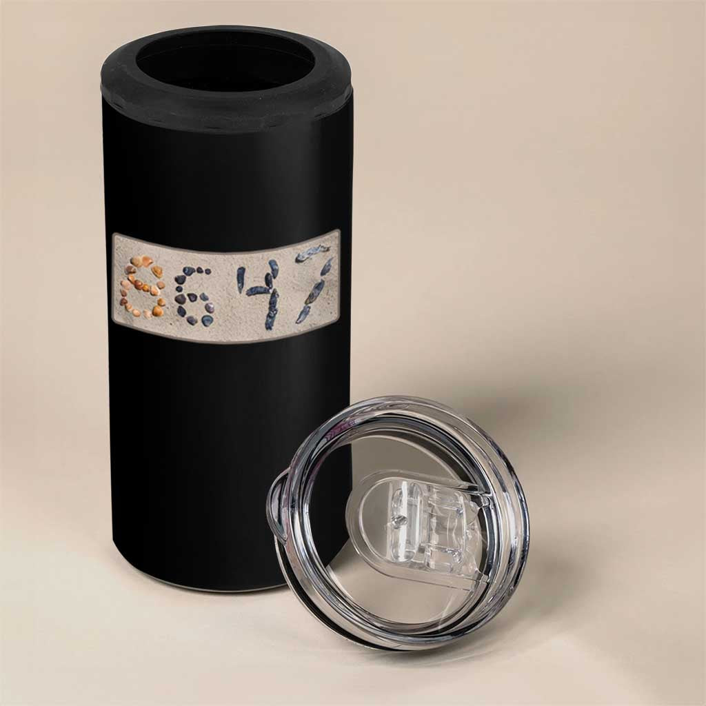 86 47 Seashell Beach Sand Graphic 4 in 1 Can Cooler Tumbler Subtle Coastal Summer Political Satire