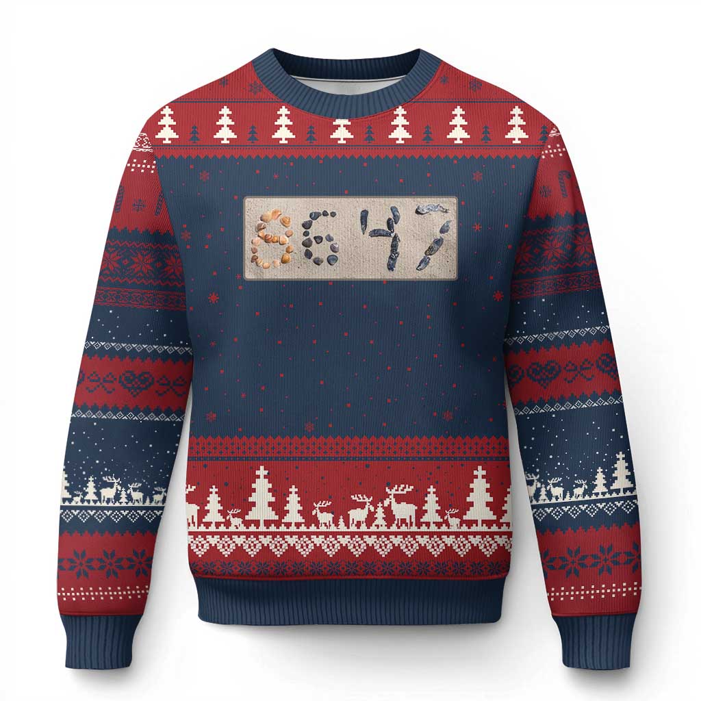 86 47 Seashell Beach Sand Graphic Ugly Christmas Sweater Subtle Coastal Summer Political Satire