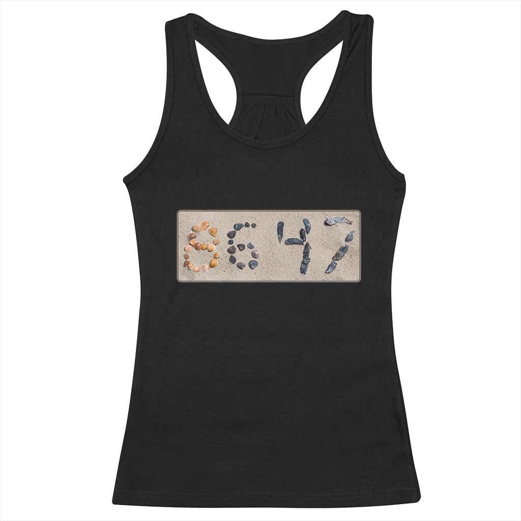 86 47 Seashell Beach Sand Graphic Racerback Tank Top Subtle Coastal Summer Political Satire