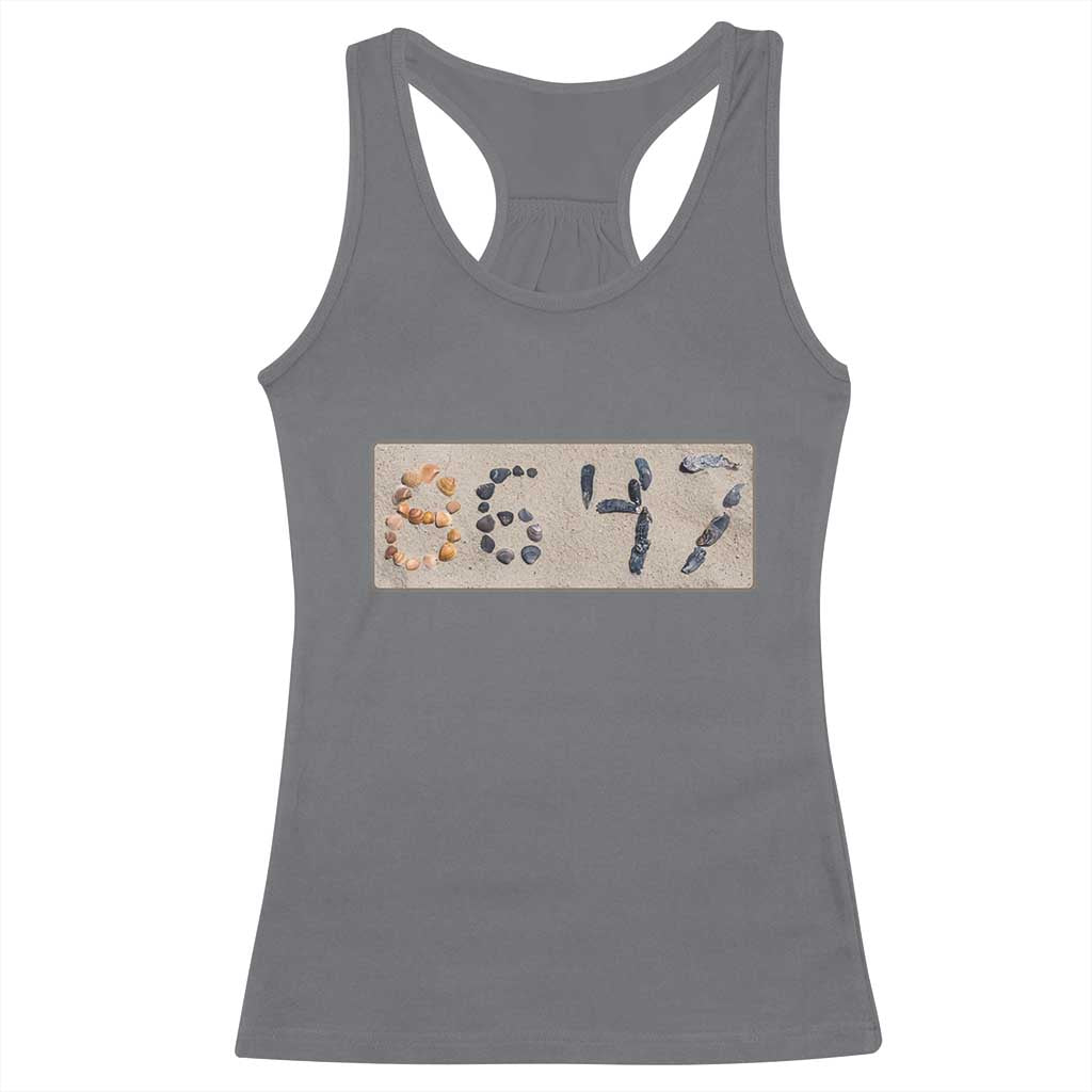 86 47 Seashell Beach Sand Graphic Racerback Tank Top Subtle Coastal Summer Political Satire