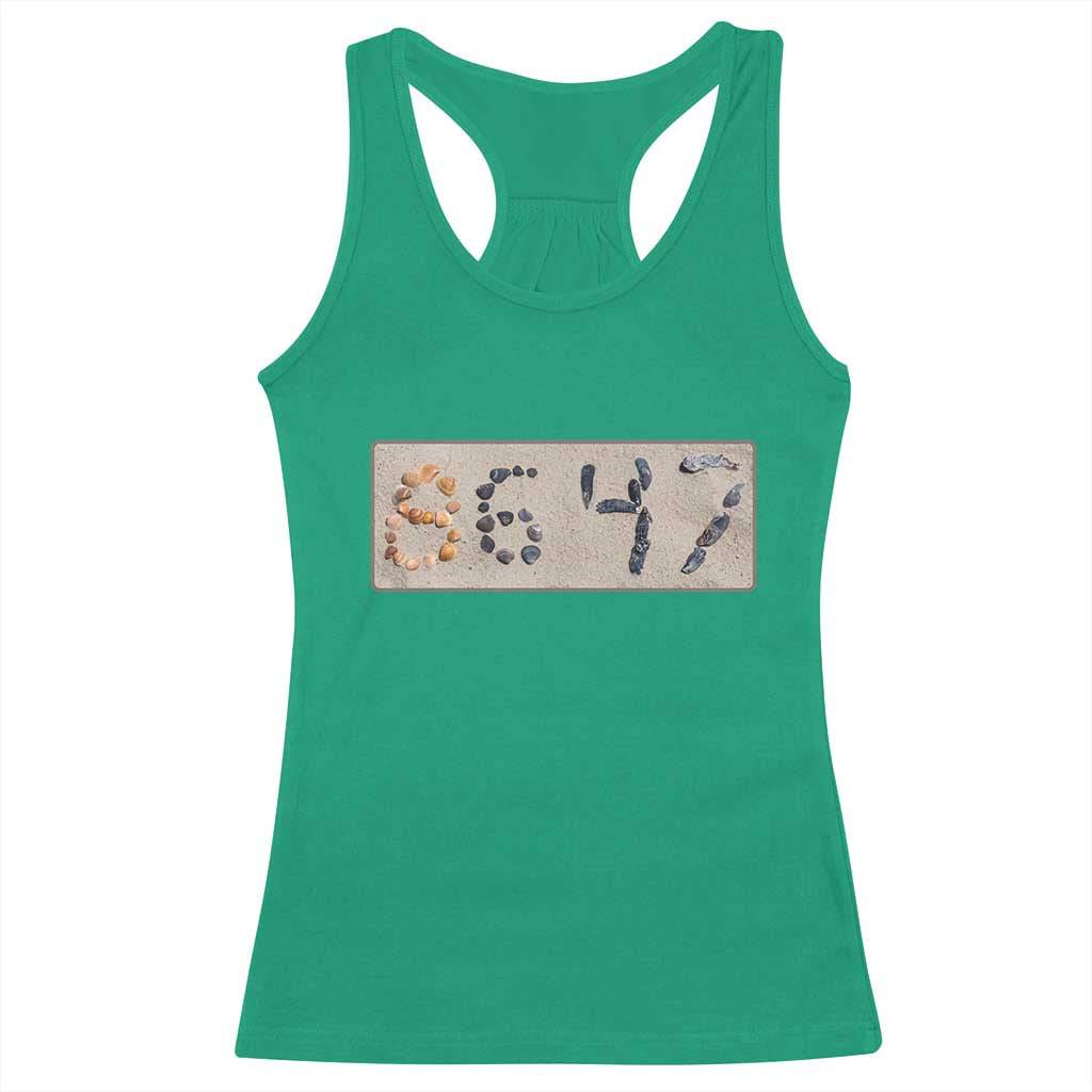 86 47 Seashell Beach Sand Graphic Racerback Tank Top Subtle Coastal Summer Political Satire