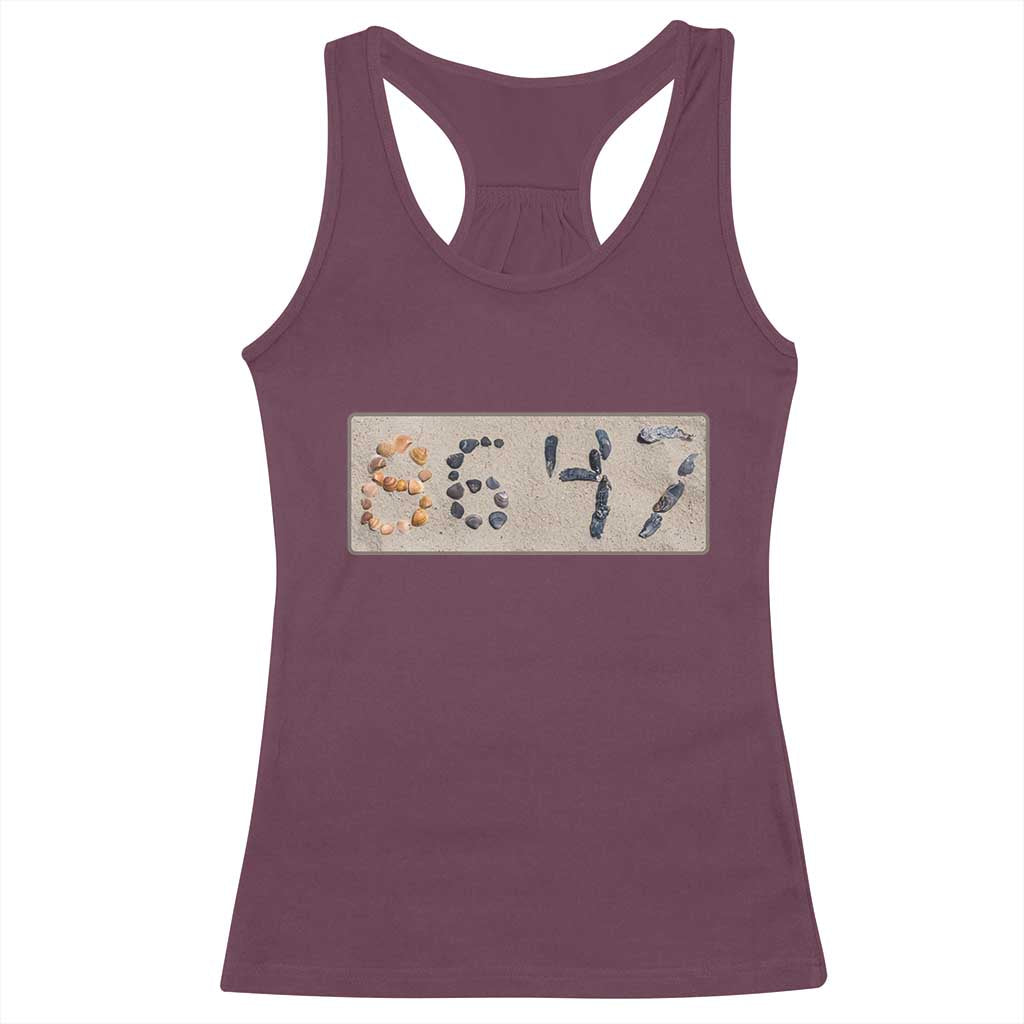 86 47 Seashell Beach Sand Graphic Racerback Tank Top Subtle Coastal Summer Political Satire