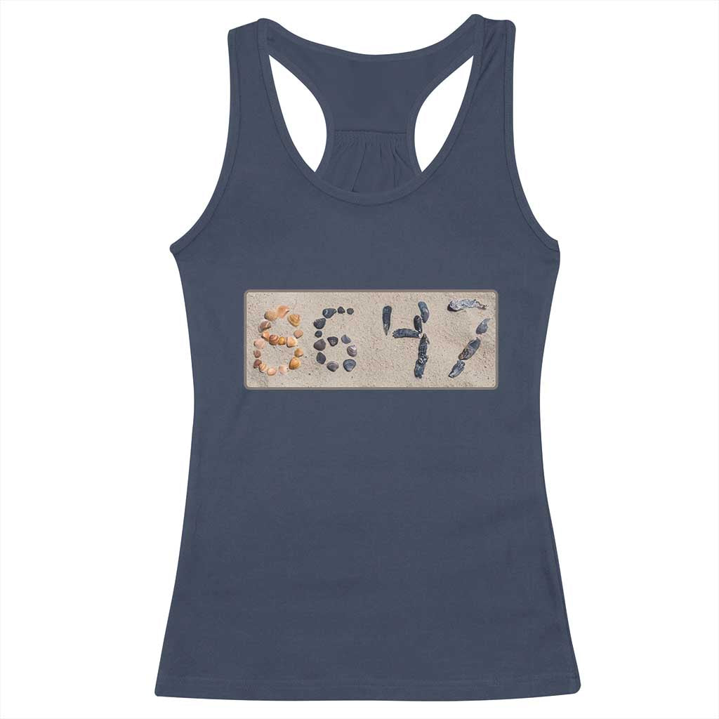 86 47 Seashell Beach Sand Graphic Racerback Tank Top Subtle Coastal Summer Political Satire