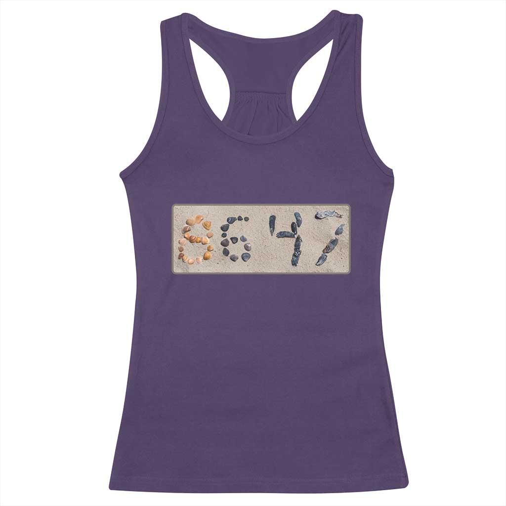 86 47 Seashell Beach Sand Graphic Racerback Tank Top Subtle Coastal Summer Political Satire