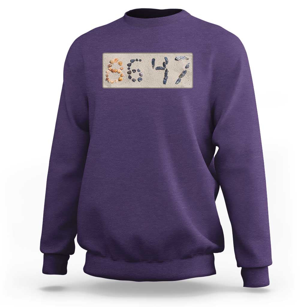 86 47 Seashell Beach Sand Graphic Sweatshirt Subtle Coastal Summer Political Satire