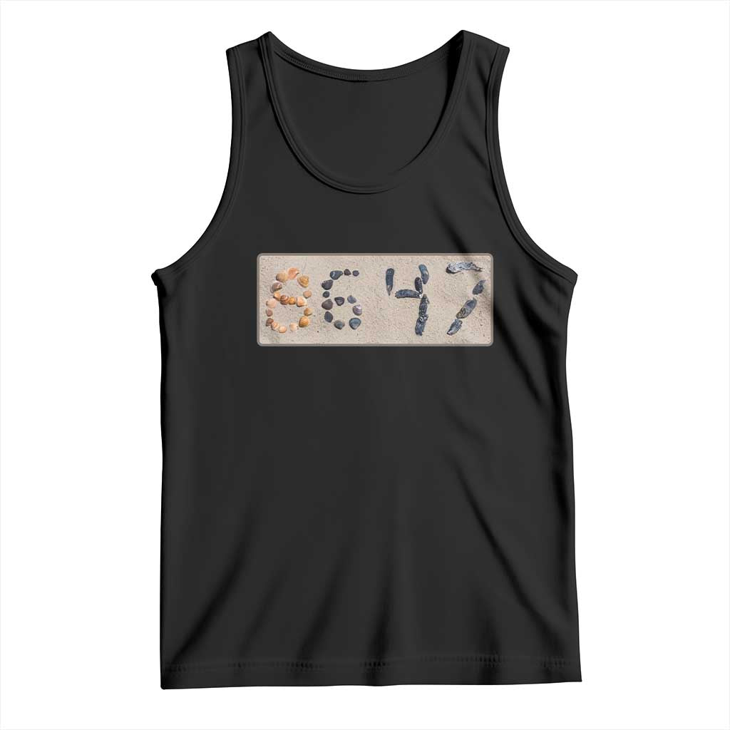 86 47 Seashell Beach Sand Graphic Tank Top Subtle Coastal Summer Political Satire