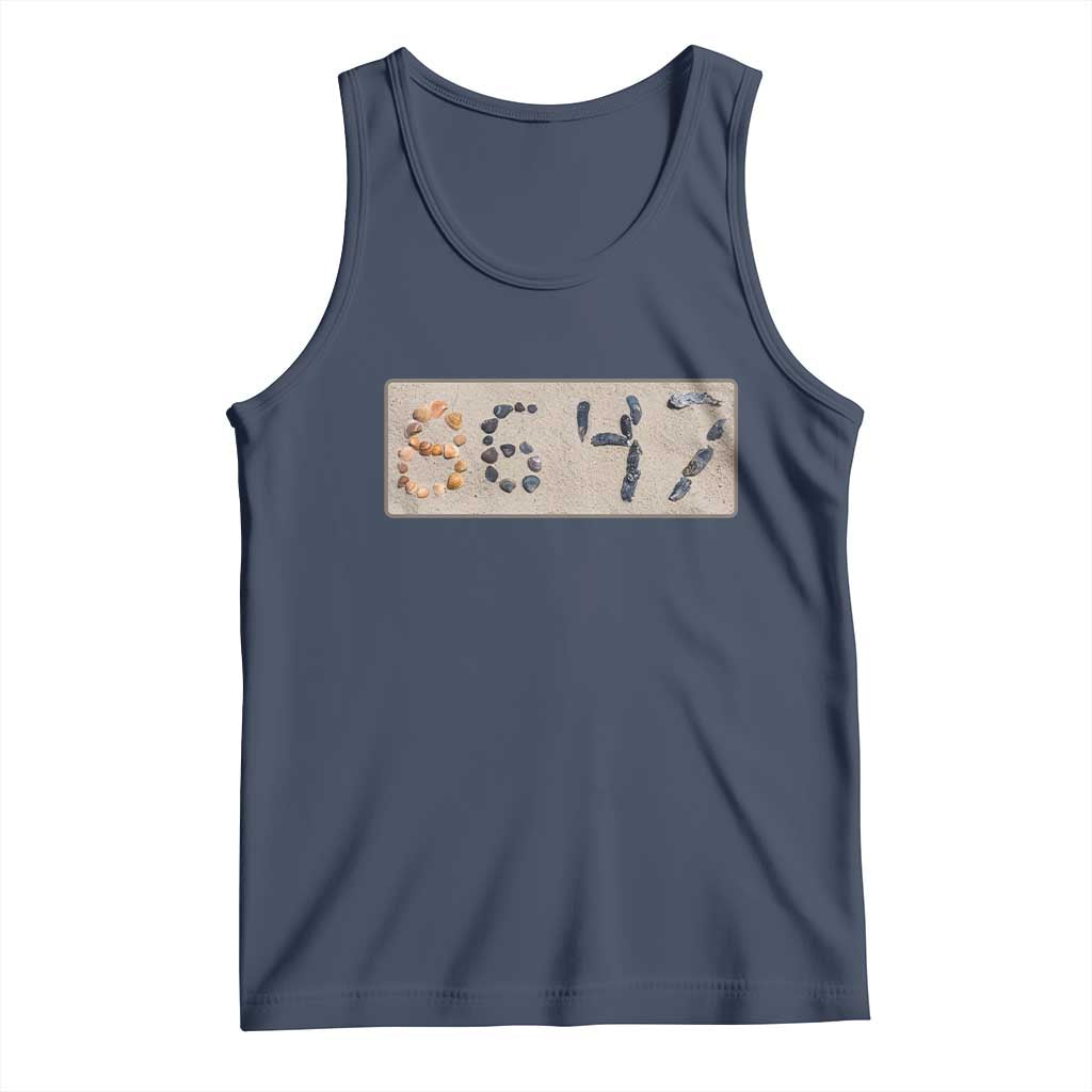 86 47 Seashell Beach Sand Graphic Tank Top Subtle Coastal Summer Political Satire