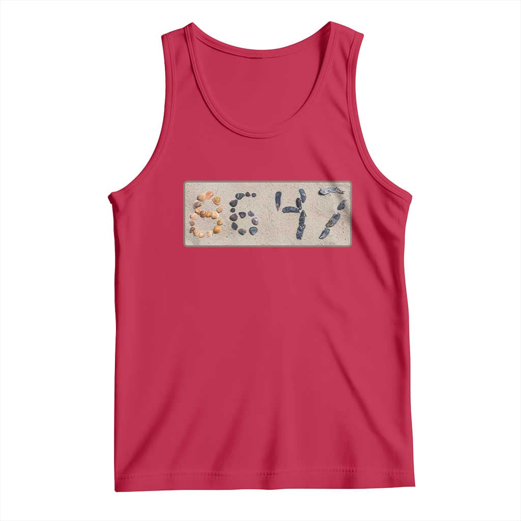 86 47 Seashell Beach Sand Graphic Tank Top Subtle Coastal Summer Political Satire