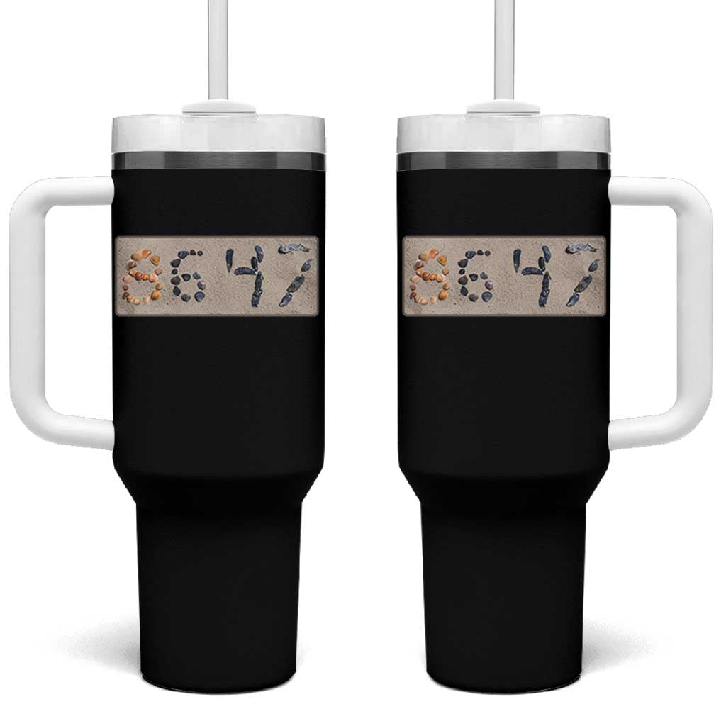 86 47 Seashell Beach Sand Graphic Tumbler With Handle Subtle Coastal Summer Political Satire
