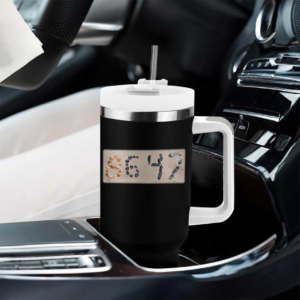 86 47 Seashell Beach Sand Graphic Tumbler With Handle Subtle Coastal Summer Political Satire