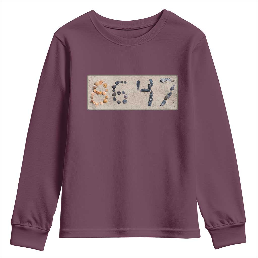 86 47 Seashell Beach Sand Graphic Youth Sweatshirt Subtle Coastal Summer Political Satire