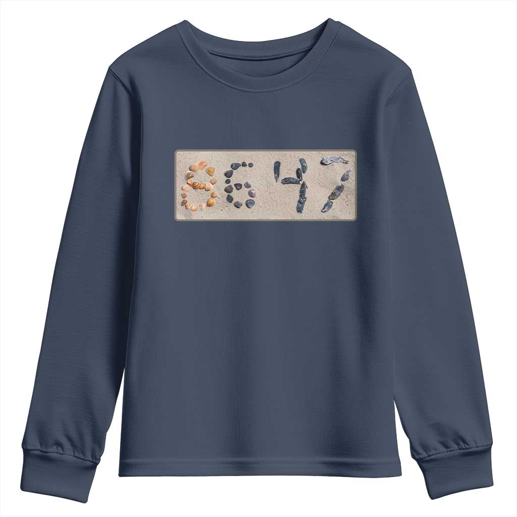 86 47 Seashell Beach Sand Graphic Youth Sweatshirt Subtle Coastal Summer Political Satire