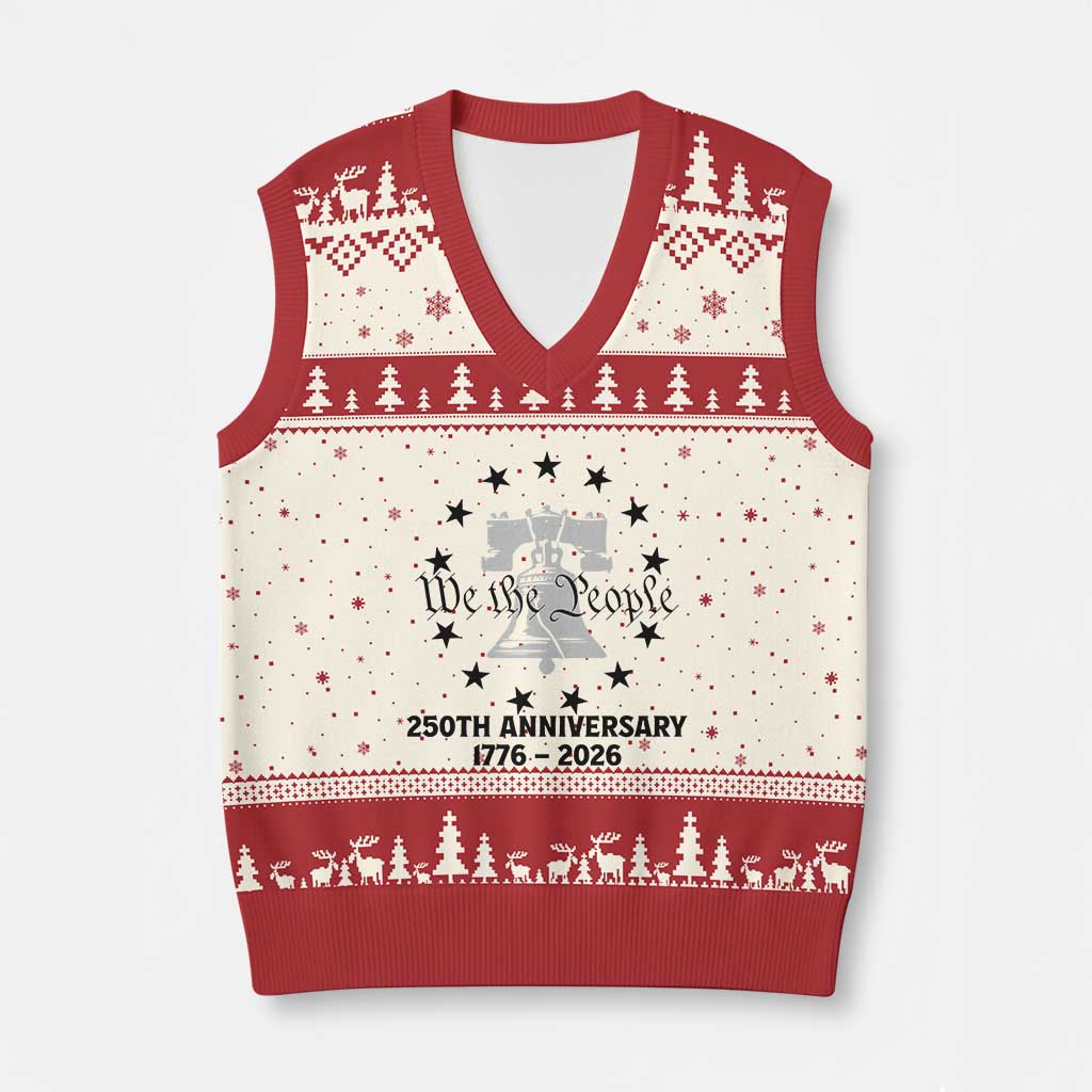 We The People 250th Anniversary Liberty Bell V-Neck Knit Sweater Vest USA 1776 to 2026 America Semiquincentennial Celebration