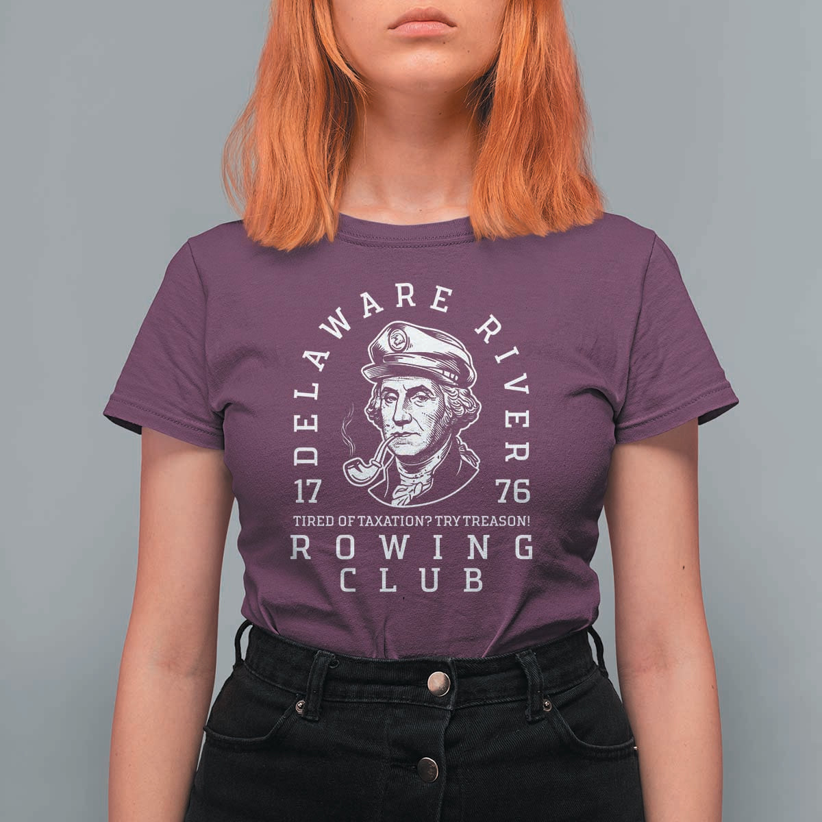 Delaware River Rowing Club 1776 Vintage Funny Patriotic T Shirt For Women George Washington Tired of Taxation Try Treason