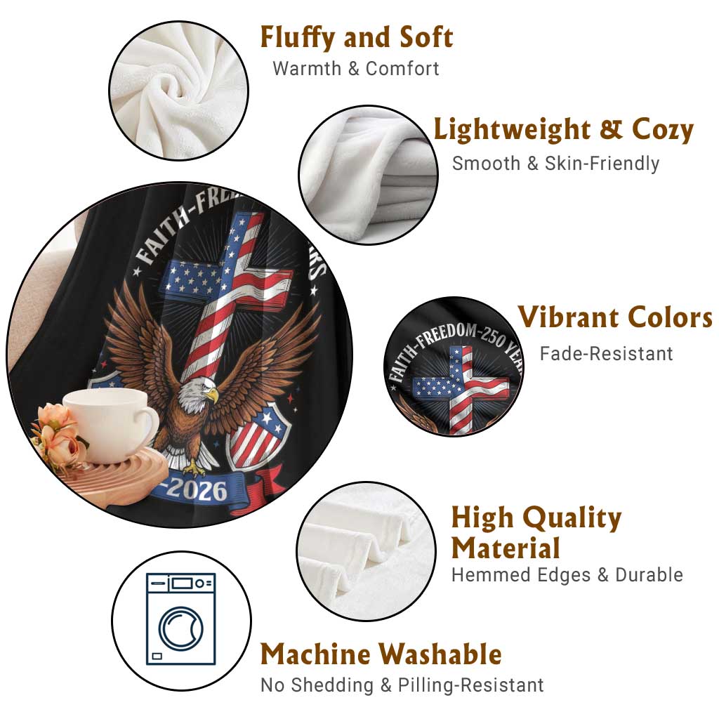 Faith Freedom 250 Years Patriotic Eagle Throw Blanket USA Flag Christian Cross 1776 to 2026 Semiquincentennial