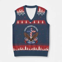 Faith Freedom 250 Years Patriotic Eagle V-Neck Knit Sweater Vest USA Flag Christian Cross 1776 to 2026 Semiquincentennial