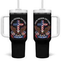 Faith Freedom 250 Years Patriotic Eagle Tumbler With Handle USA Flag Christian Cross 1776 to 2026 Semiquincentennial