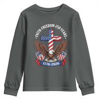 Faith Freedom 250 Years Patriotic Eagle Youth Sweatshirt USA Flag Christian Cross 1776 to 2026 Semiquincentennial
