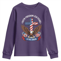Faith Freedom 250 Years Patriotic Eagle Youth Sweatshirt USA Flag Christian Cross 1776 to 2026 Semiquincentennial