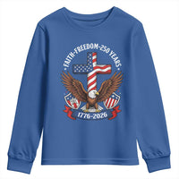 Faith Freedom 250 Years Patriotic Eagle Youth Sweatshirt USA Flag Christian Cross 1776 to 2026 Semiquincentennial