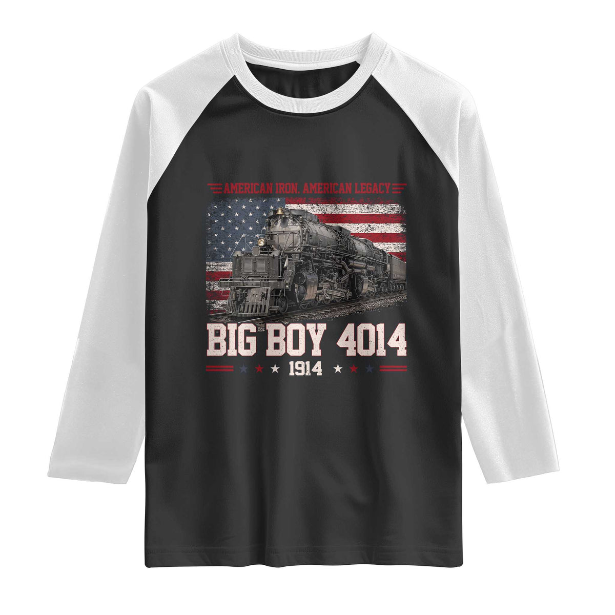Vintage USA Steam Locomotive Patriotic Pride Raglan Shirt American Iron American Legacy