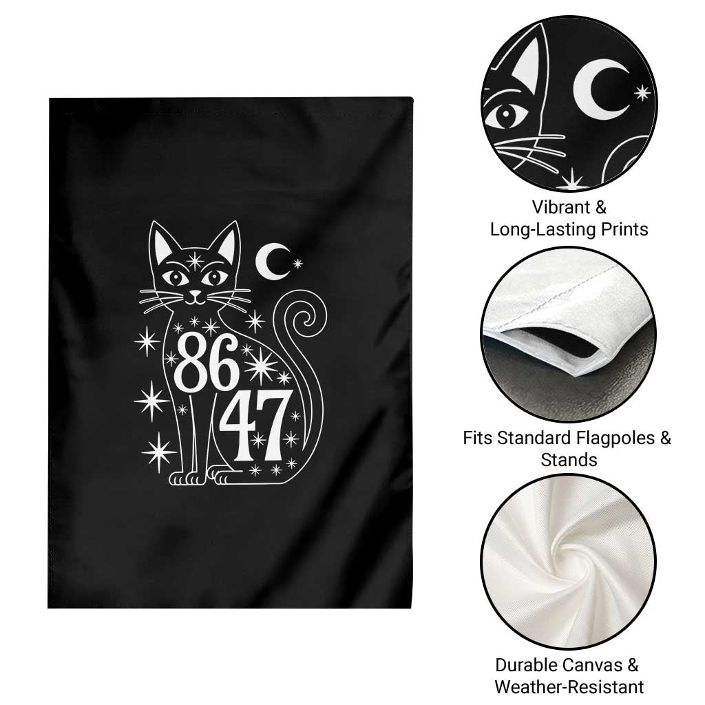 86 47 Celestial Black Cat Mystic Garden Flag Moon Stars Coded Political Satire