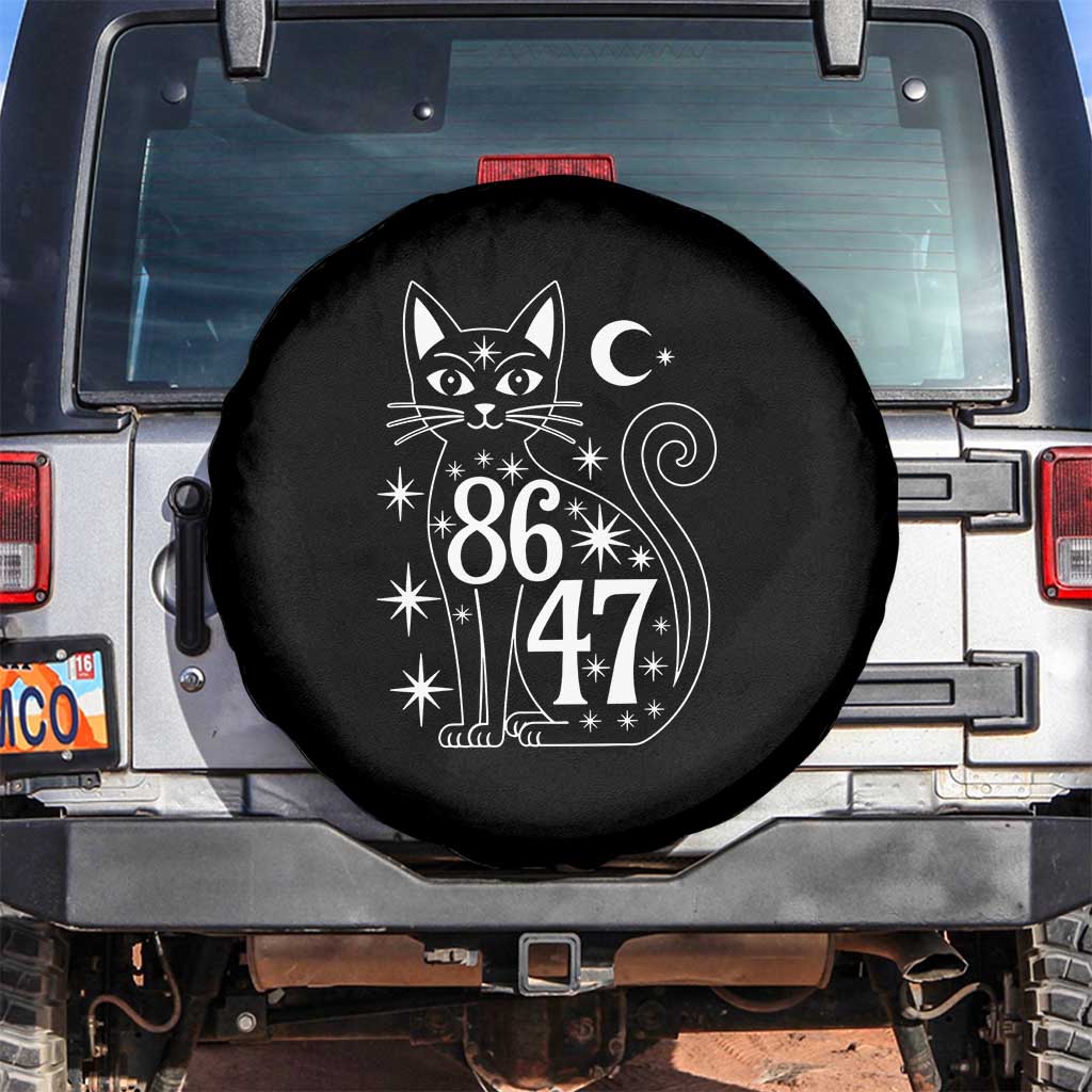 86 47 Celestial Black Cat Mystic Spare Tire Cover Moon Stars Coded Political Satire