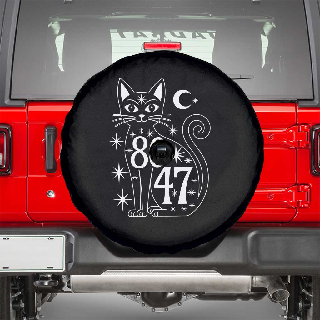 86 47 Celestial Black Cat Mystic Spare Tire Cover Moon Stars Coded Political Satire