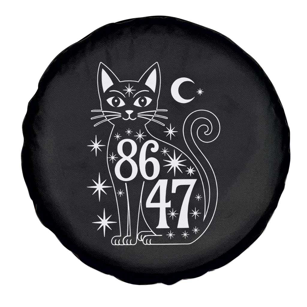 86 47 Celestial Black Cat Mystic Spare Tire Cover Moon Stars Coded Political Satire