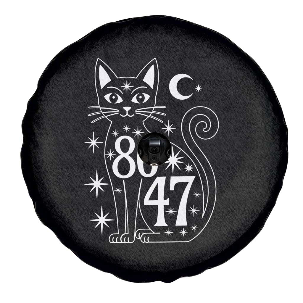 86 47 Celestial Black Cat Mystic Spare Tire Cover Moon Stars Coded Political Satire