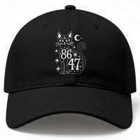 86 47 Celestial Black Cat Mystic Baseball Cap Moon Stars Coded Political Satire