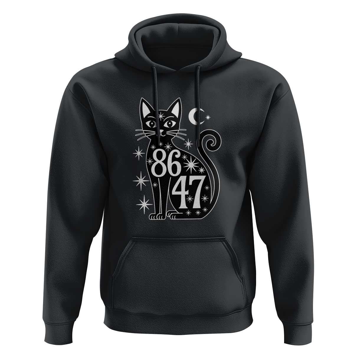 86 47 Celestial Black Cat Mystic Hoodie Moon Stars Coded Political Satire
