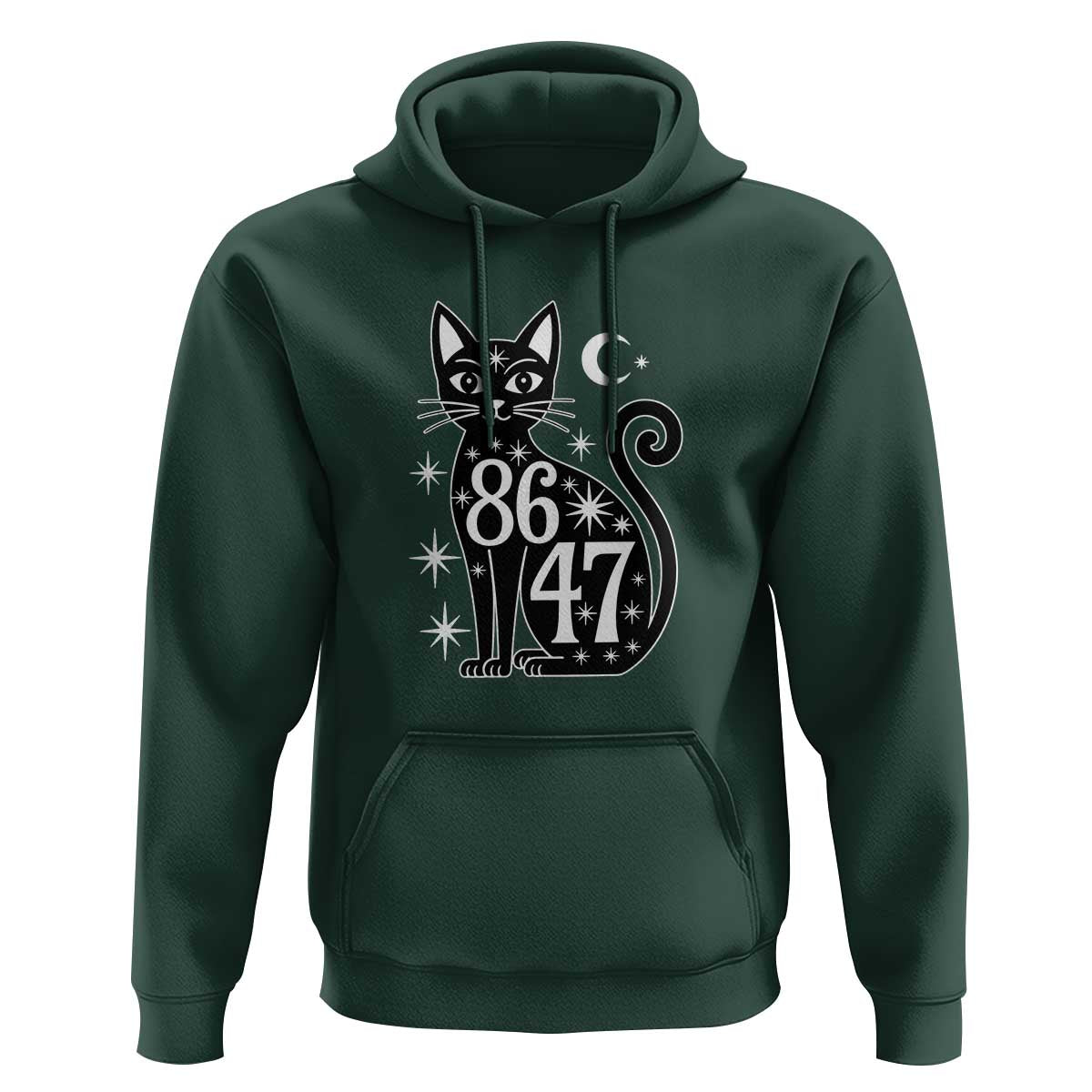 86 47 Celestial Black Cat Mystic Hoodie Moon Stars Coded Political Satire