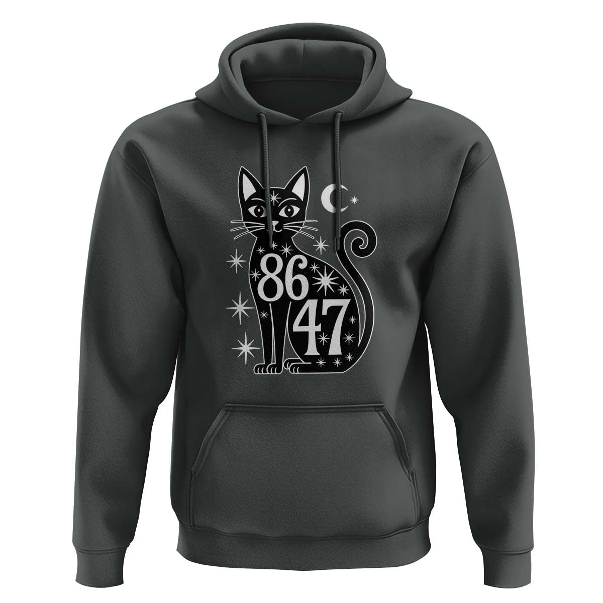 86 47 Celestial Black Cat Mystic Hoodie Moon Stars Coded Political Satire
