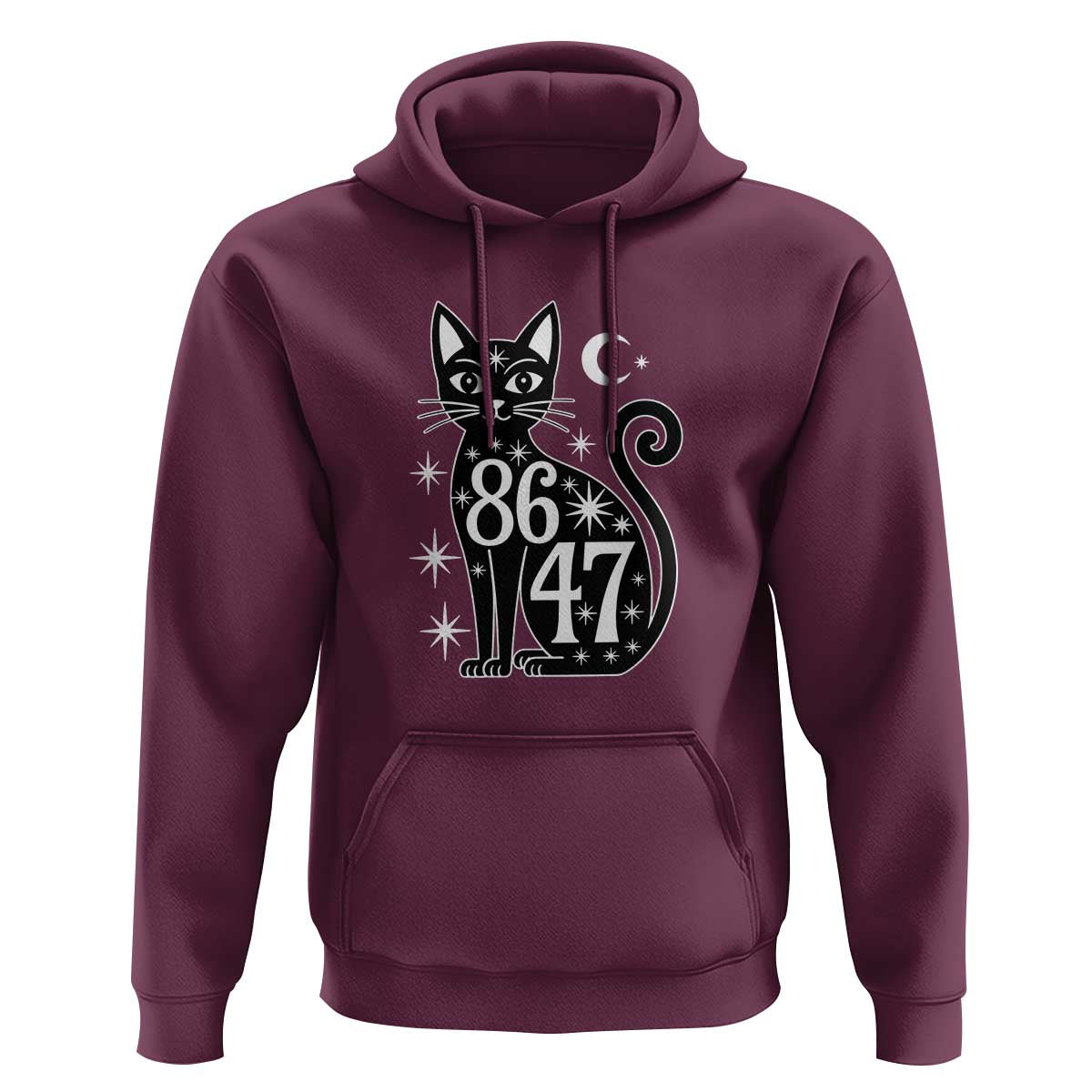 86 47 Celestial Black Cat Mystic Hoodie Moon Stars Coded Political Satire
