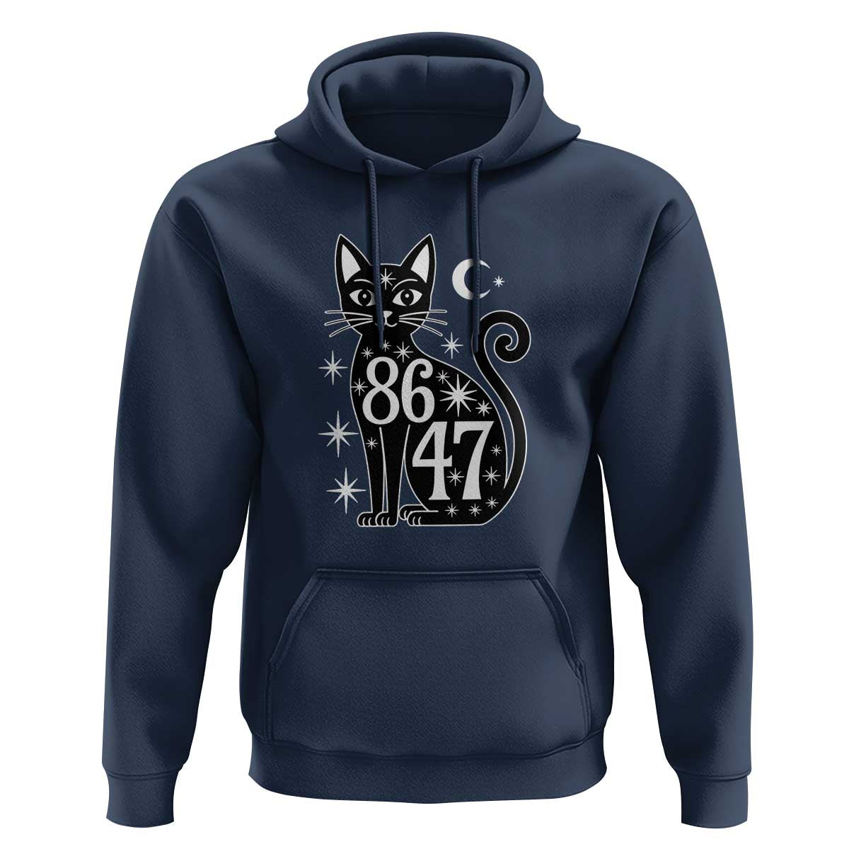 86 47 Celestial Black Cat Mystic Hoodie Moon Stars Coded Political Satire