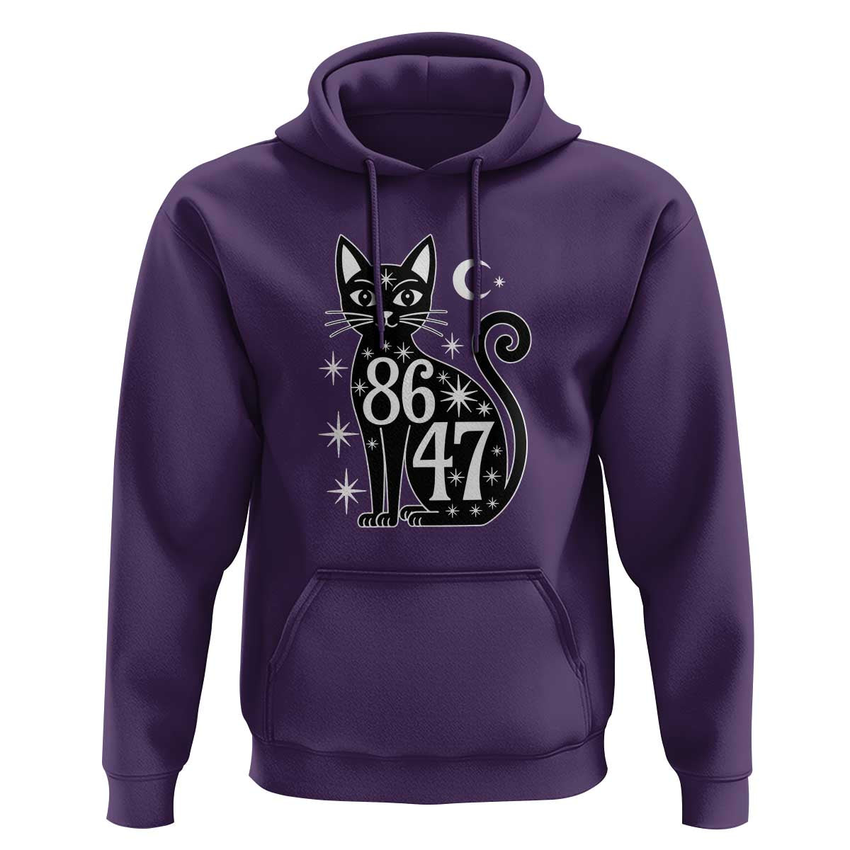 86 47 Celestial Black Cat Mystic Hoodie Moon Stars Coded Political Satire