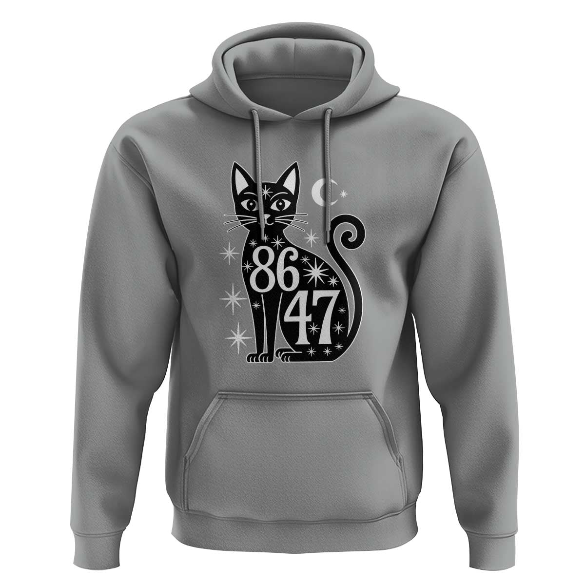 86 47 Celestial Black Cat Mystic Hoodie Moon Stars Coded Political Satire