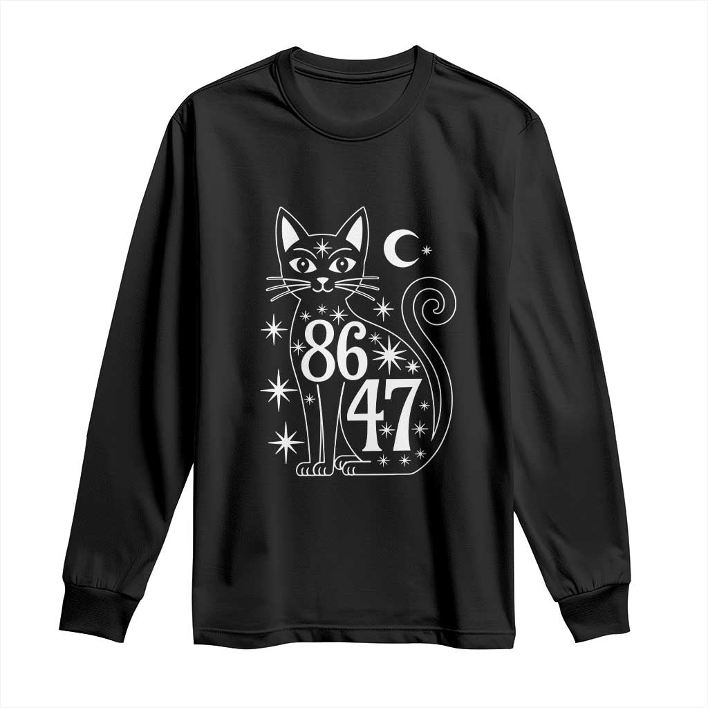 86 47 Celestial Black Cat Mystic Long Sleeve Shirt Moon Stars Coded Political Satire