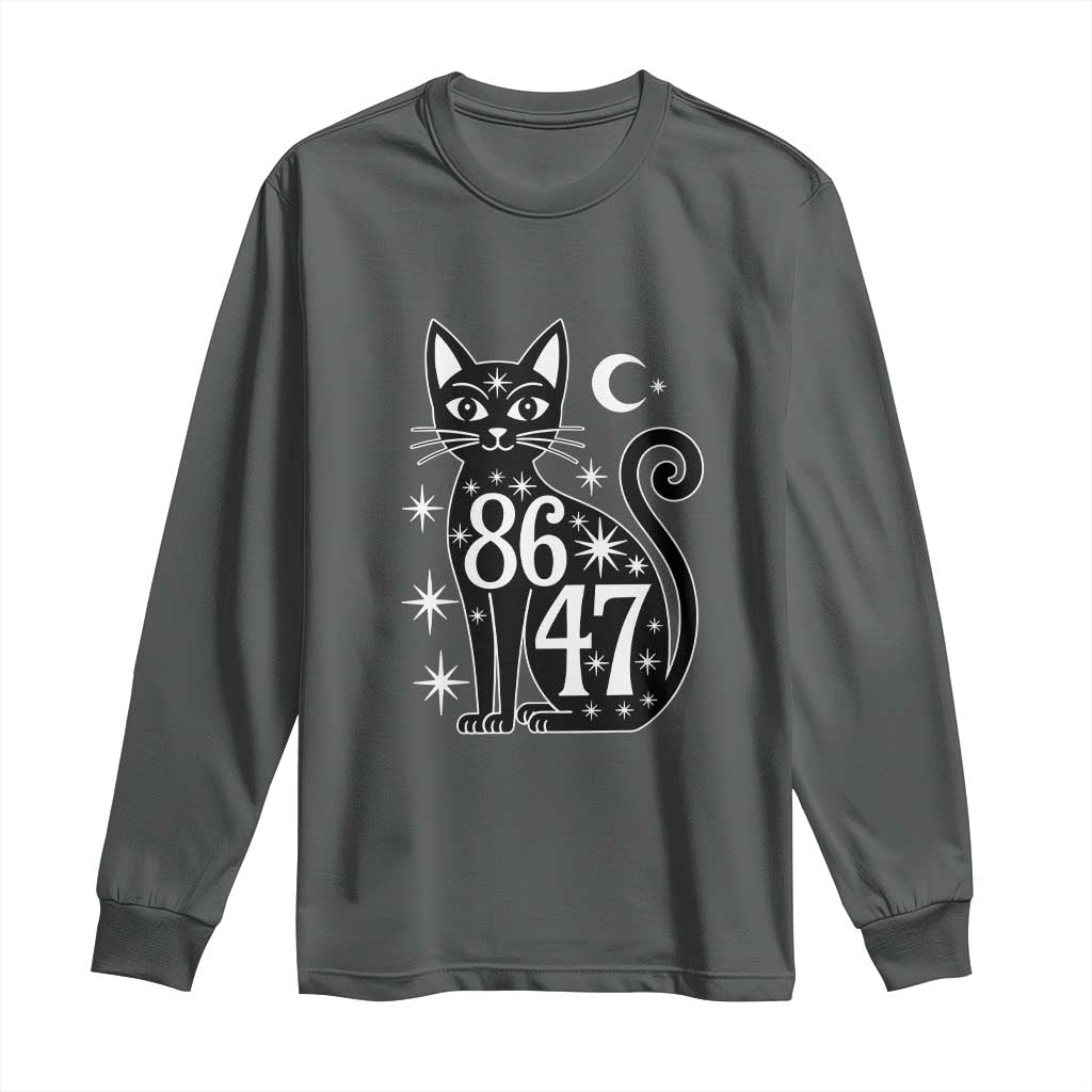 86 47 Celestial Black Cat Mystic Long Sleeve Shirt Moon Stars Coded Political Satire