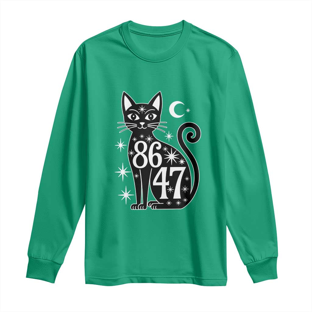 86 47 Celestial Black Cat Mystic Long Sleeve Shirt Moon Stars Coded Political Satire