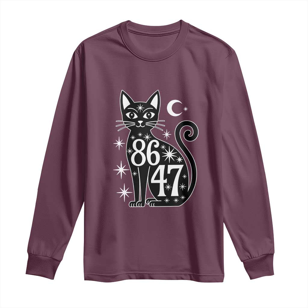 86 47 Celestial Black Cat Mystic Long Sleeve Shirt Moon Stars Coded Political Satire