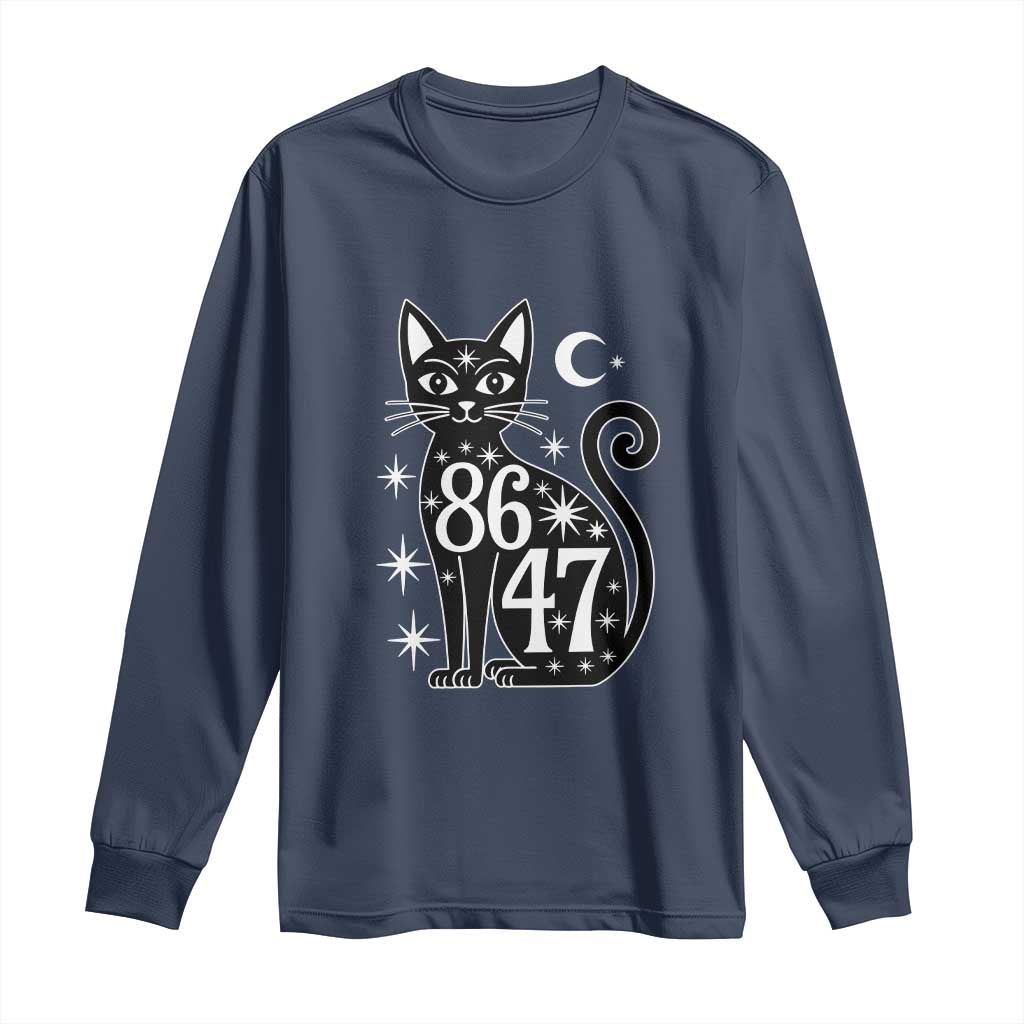 86 47 Celestial Black Cat Mystic Long Sleeve Shirt Moon Stars Coded Political Satire