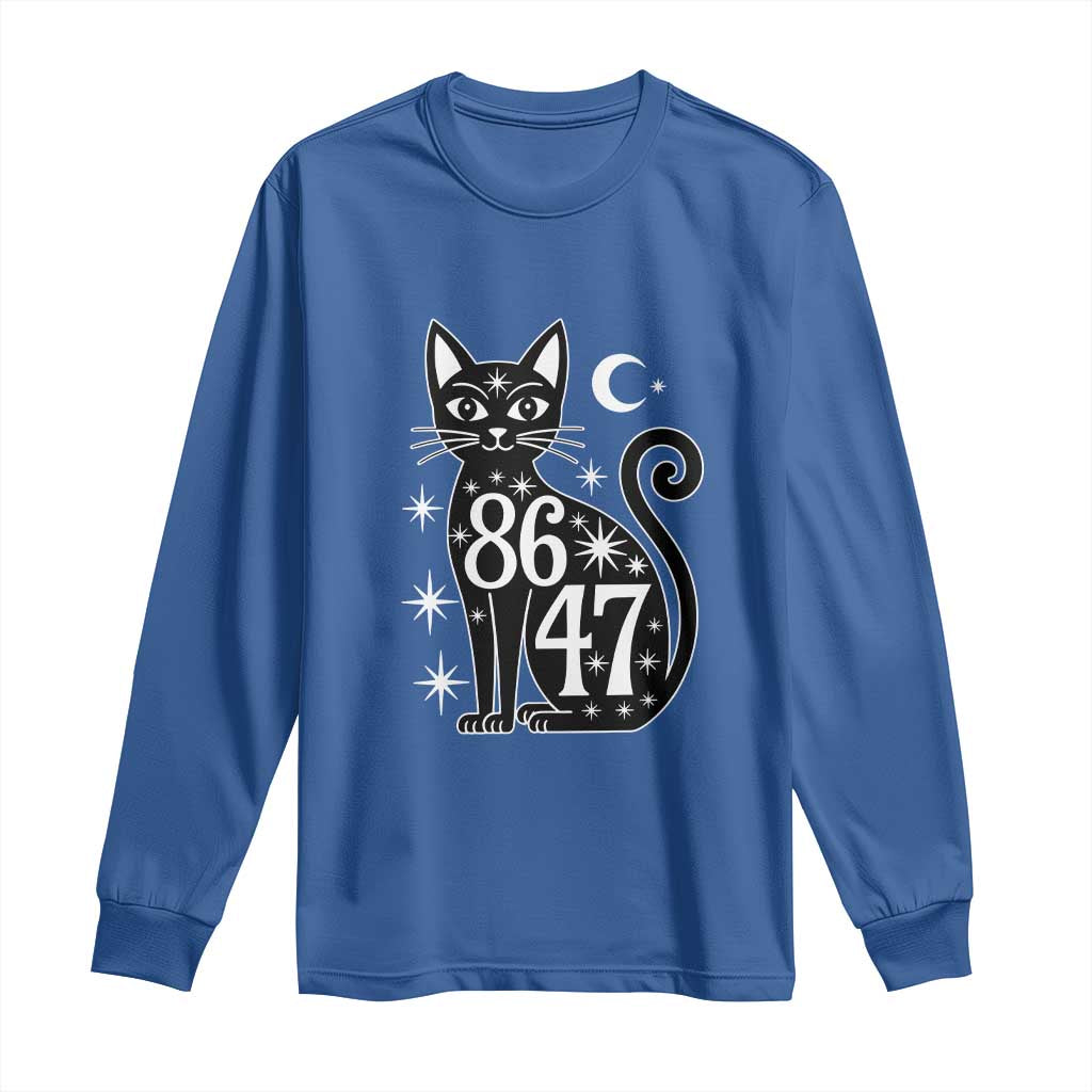 86 47 Celestial Black Cat Mystic Long Sleeve Shirt Moon Stars Coded Political Satire