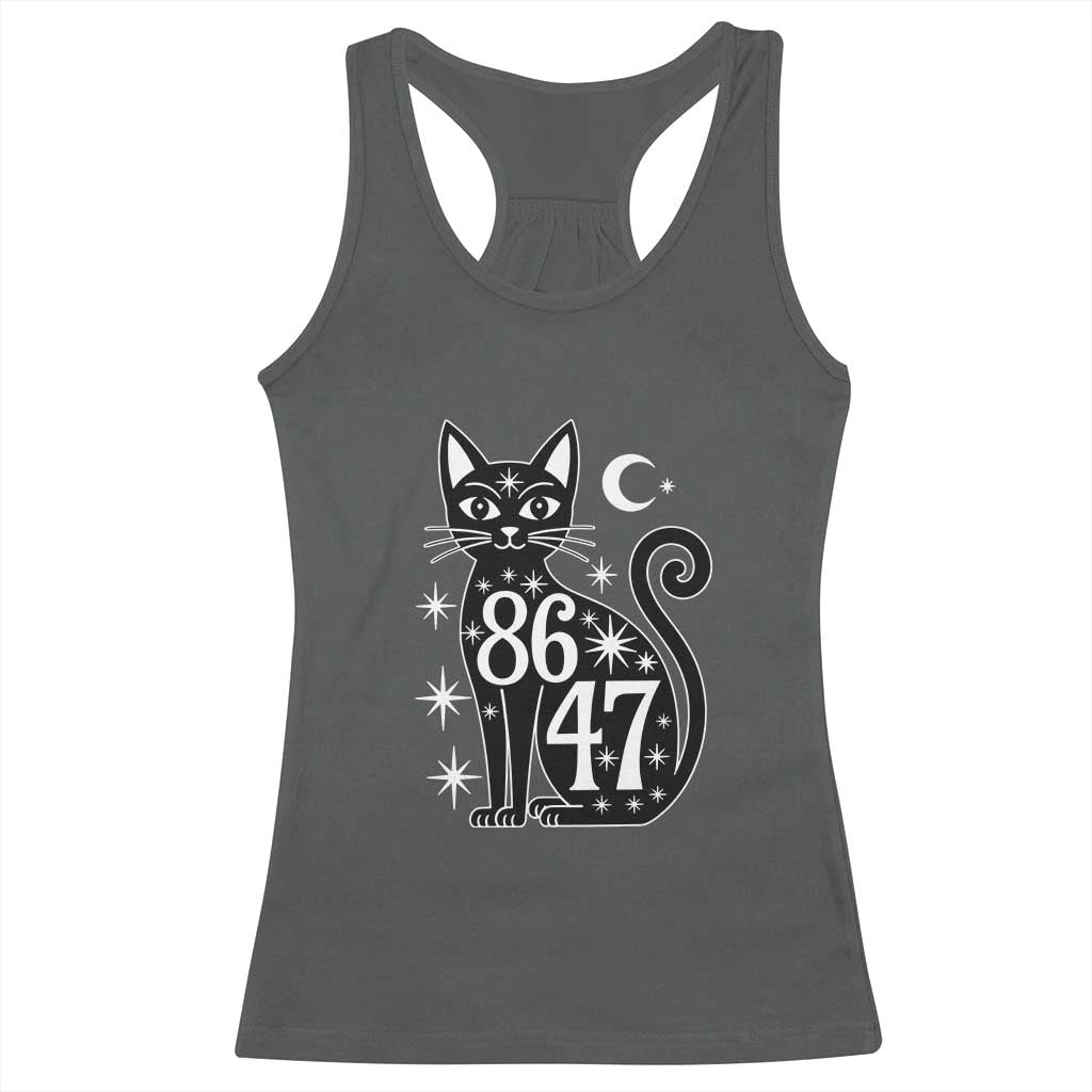 86 47 Celestial Black Cat Mystic Racerback Tank Top Moon Stars Coded Political Satire