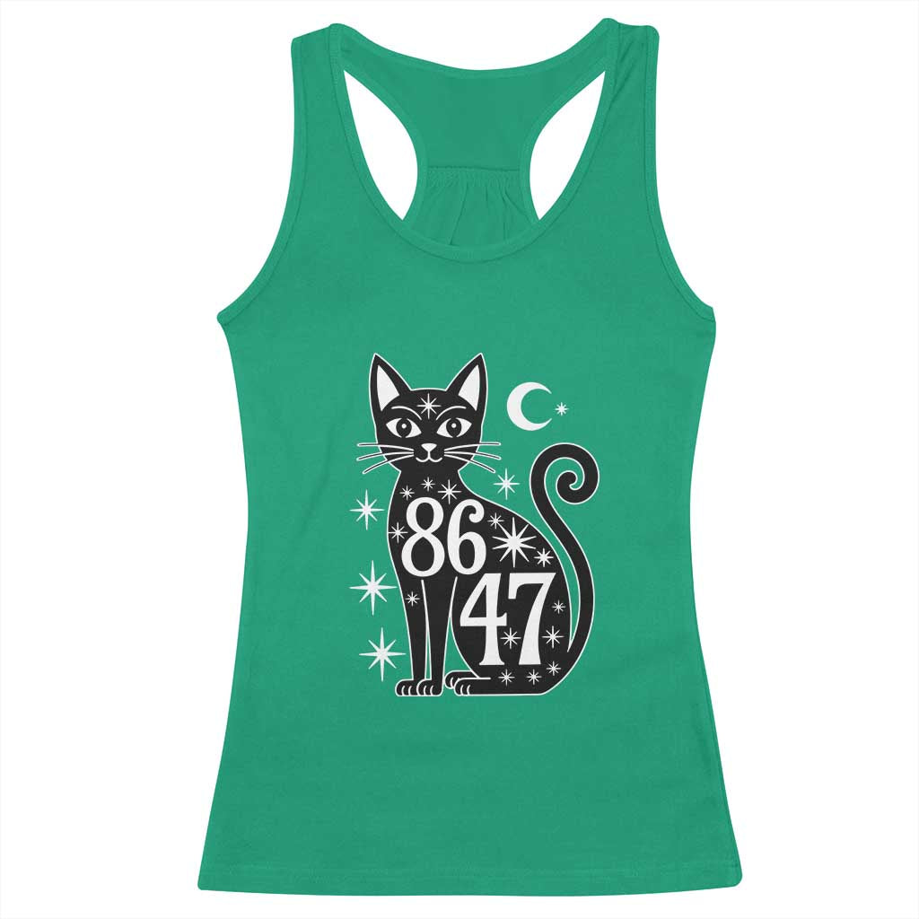86 47 Celestial Black Cat Mystic Racerback Tank Top Moon Stars Coded Political Satire