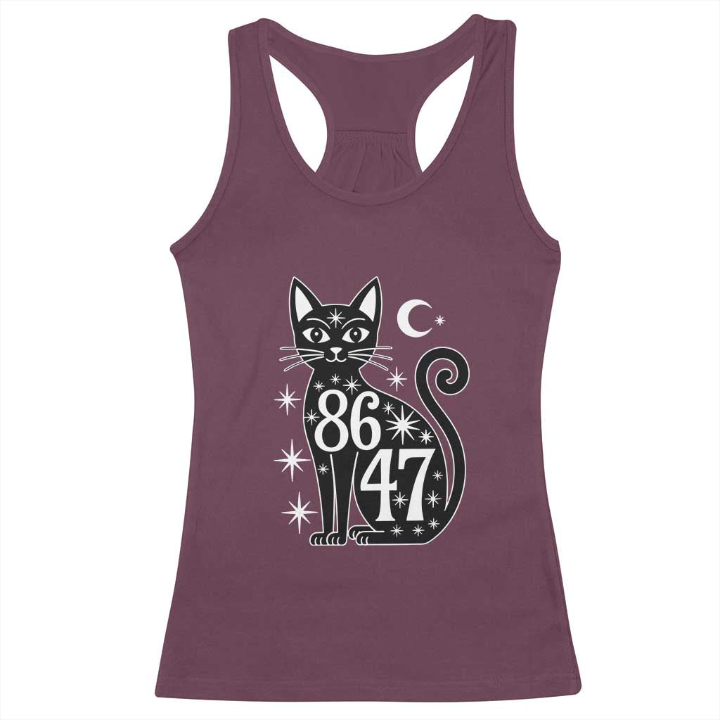86 47 Celestial Black Cat Mystic Racerback Tank Top Moon Stars Coded Political Satire
