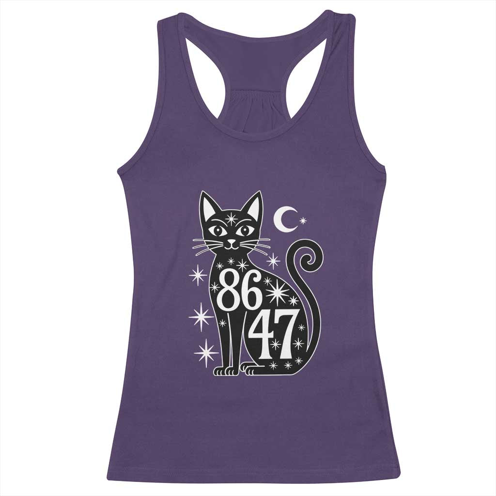 86 47 Celestial Black Cat Mystic Racerback Tank Top Moon Stars Coded Political Satire
