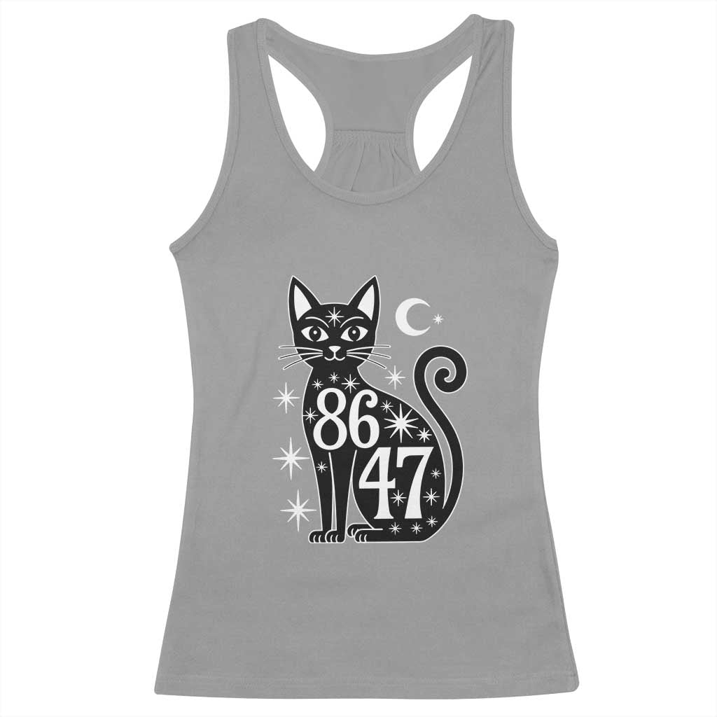 86 47 Celestial Black Cat Mystic Racerback Tank Top Moon Stars Coded Political Satire