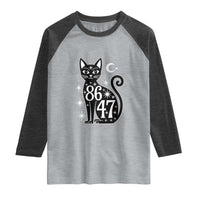 86 47 Celestial Black Cat Mystic Raglan Shirt Moon Stars Coded Political Satire
